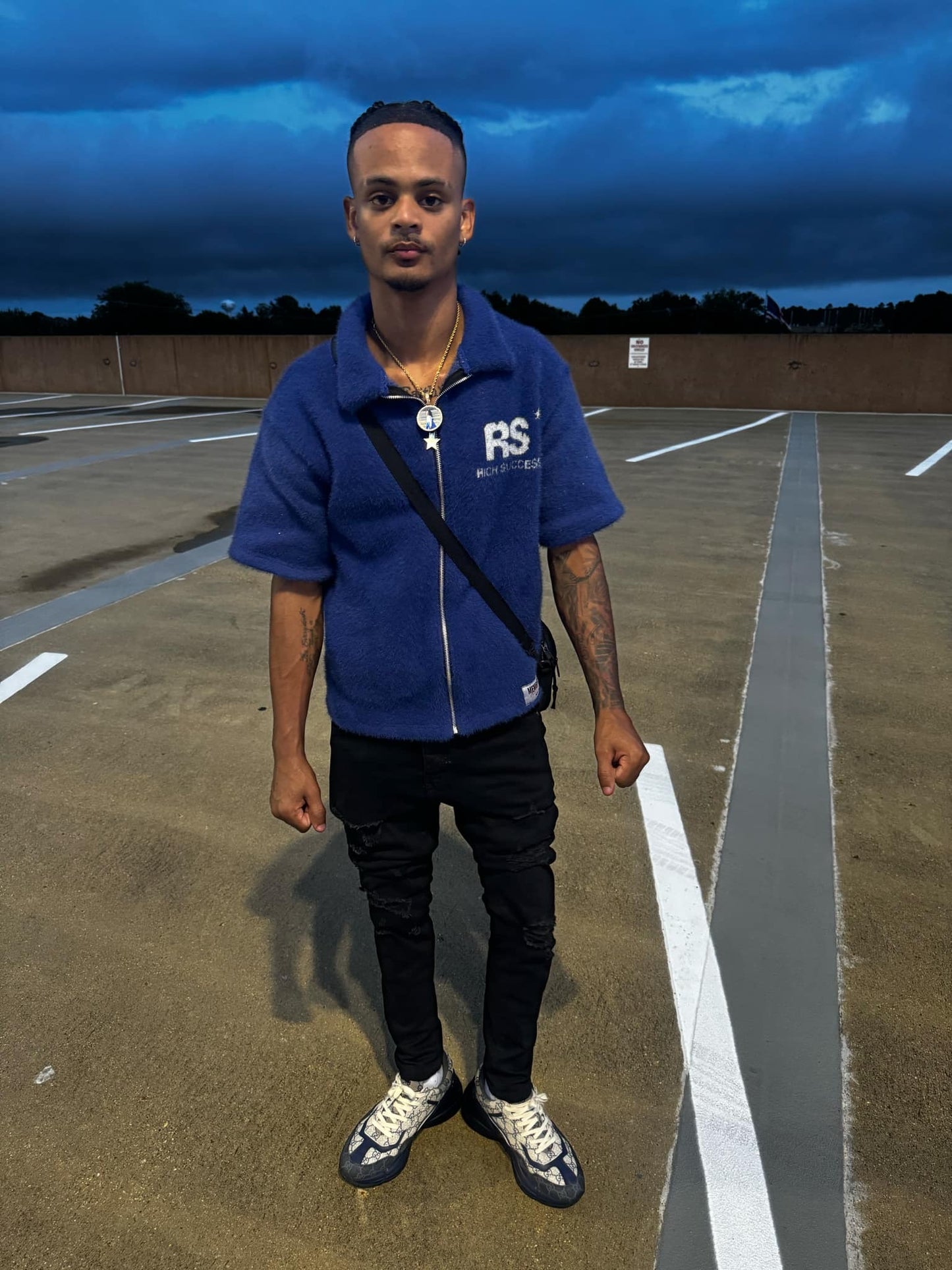 BLUE MOHAIR ZIP-UP