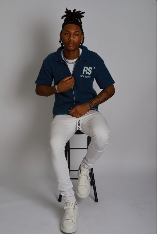 BLUE MOHAIR ZIP-UP